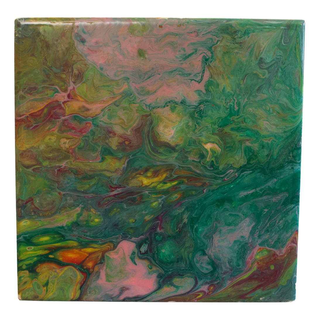 Acrylic Pour on Wood (Green/Pink)