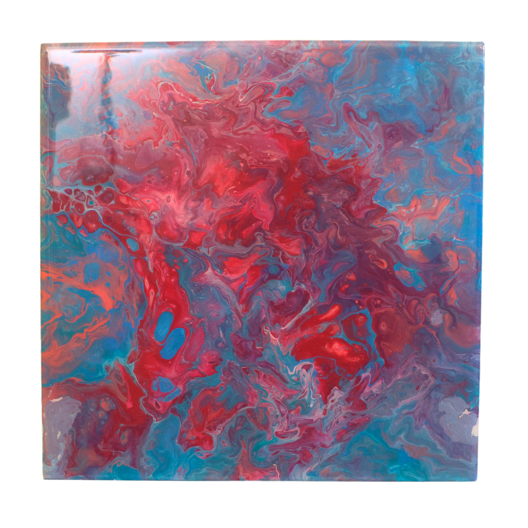 Acrylic Pour on Wood (Blue/Red)