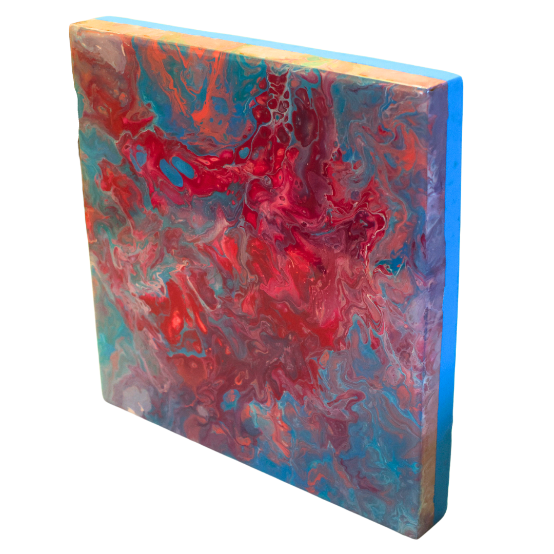 Acrylic Pour on Wood (Blue/Red)