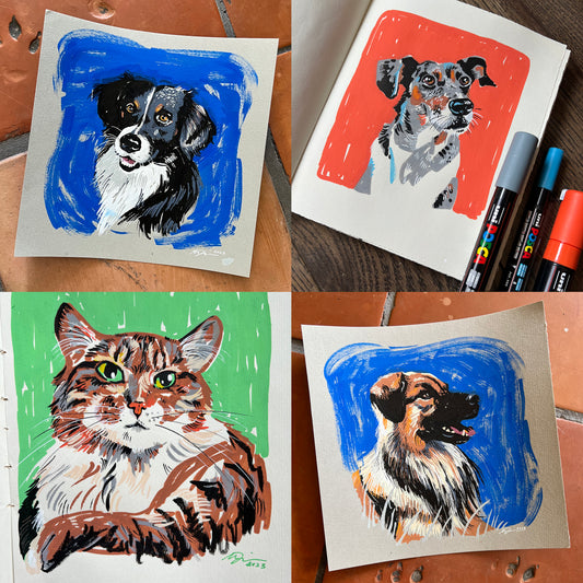 8"x8" Custom Pet Portrait (Acrylic Paint Markers on Paper)