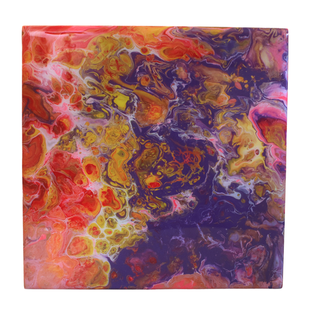 Acrylic Pour on Wood (Purple/Red/Yellow)